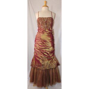 Dollar Fashion Long Iridescent Taffeta Prom Gown Fit & Flare-Size XL-RUST-NWT